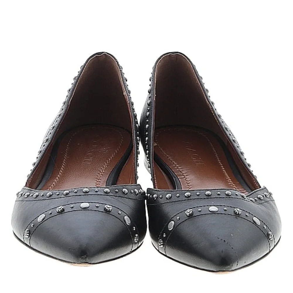 Coach Valintina Pointed Toe Flats With Silver Studs Studded Black Size 10